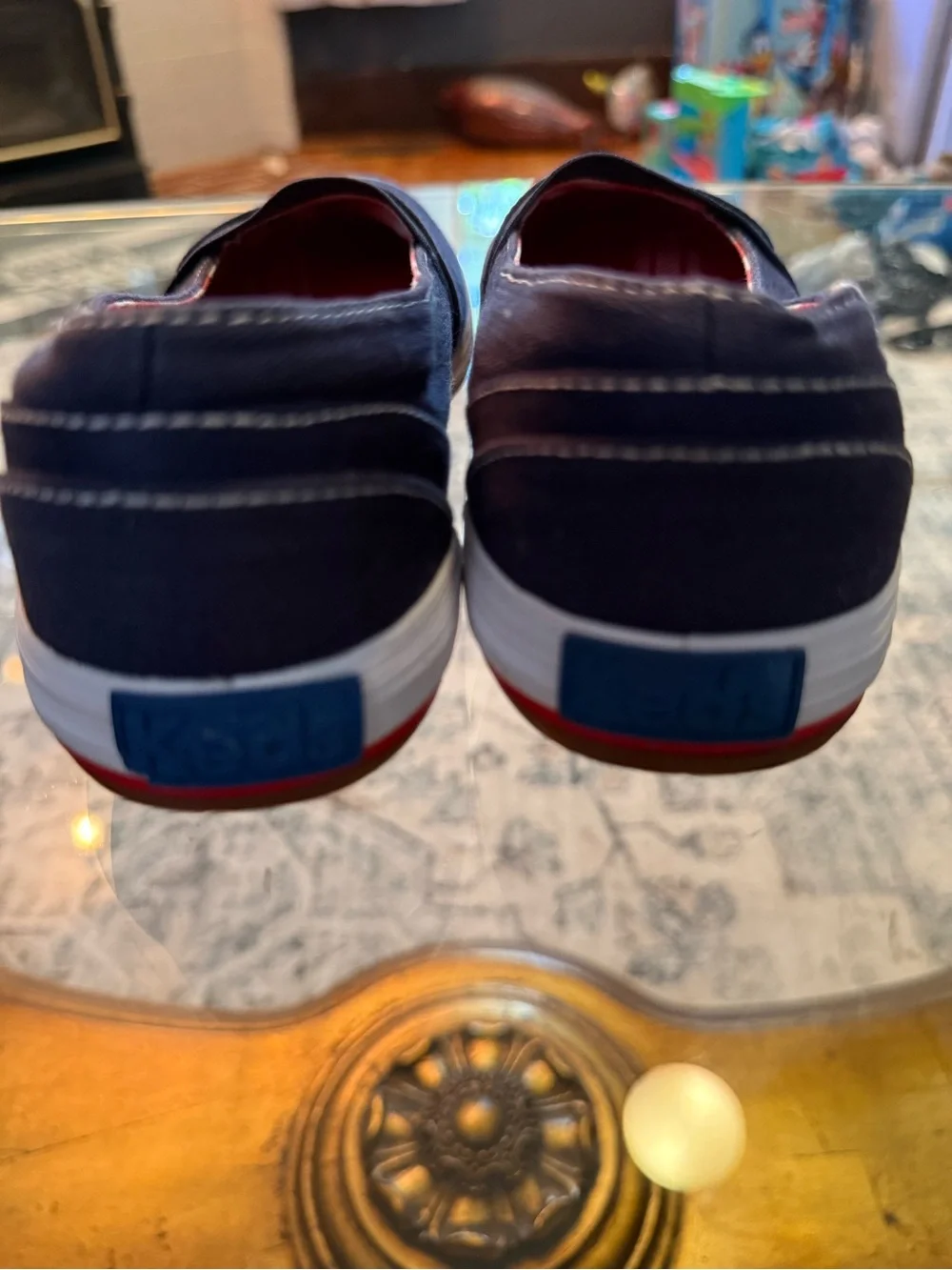 Keds Navy Canvas Slip-On Sneakers w/Red Insole Preppy Nautical